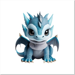 Adorable Baby Ice Dragon Chibi with a Warm Winter Sweater Posters and Art